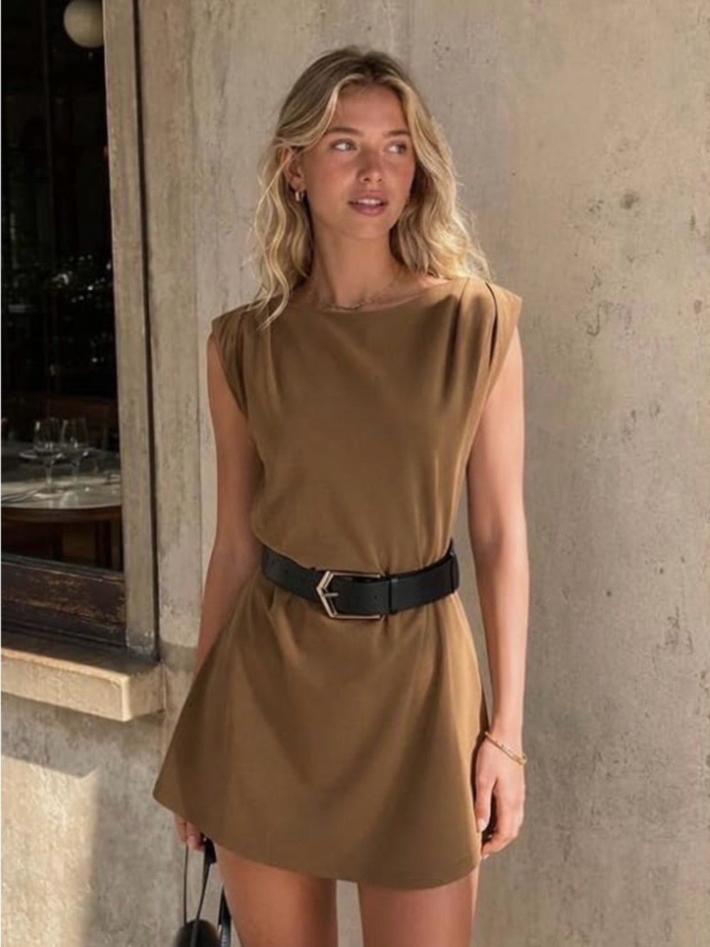 Cider Sleeveless Mini Dress in Camel Brown